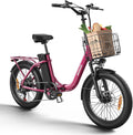 QRONGE Electric Bike, 1000W Peak Folding Electric Bike, 486Wh 70 Miles Range Ebike, 20' Step-Thru Bicycle with Front Basket, Waterproof Removable Battery, 7 Speed, 25 MPH Max, Rose Red