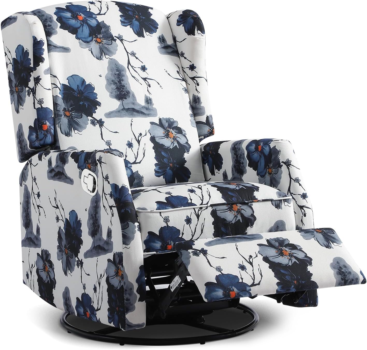 Swivel Rocker Recliner, Manual Rocker Recliner Chair for Adults, Glider Rocking Chair for Nursery with Padded Seat, 360° Swivel Rocking Chair Small Recliners for Small Spaces (1, Ink Blue)