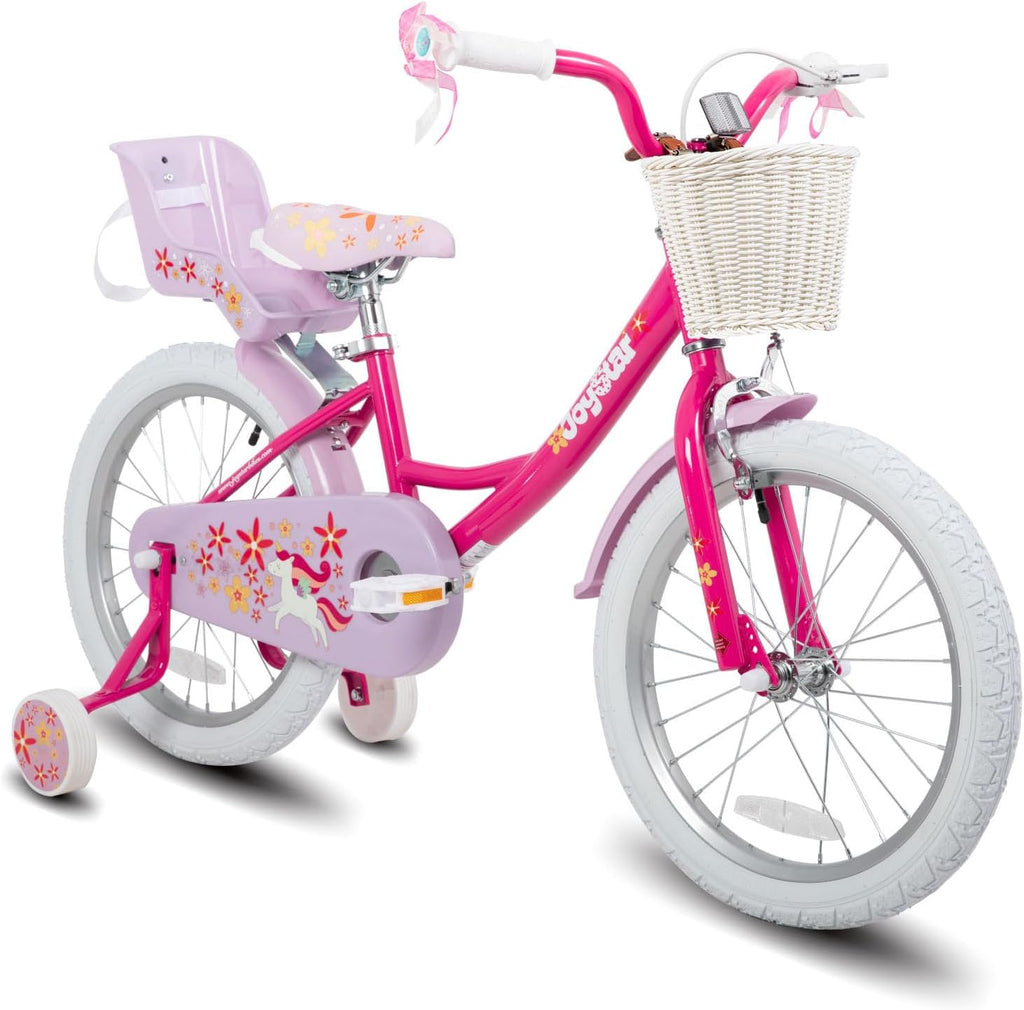 JOYSTAR Unicorn Kids Bike for Girls Ages 2-9 Years Old, 12 14 16 18 Inch Kids Bike with Training Wheels, Doll Seat, Streamers and Basket, Toddler Girl Bicycle, Multiple Colors