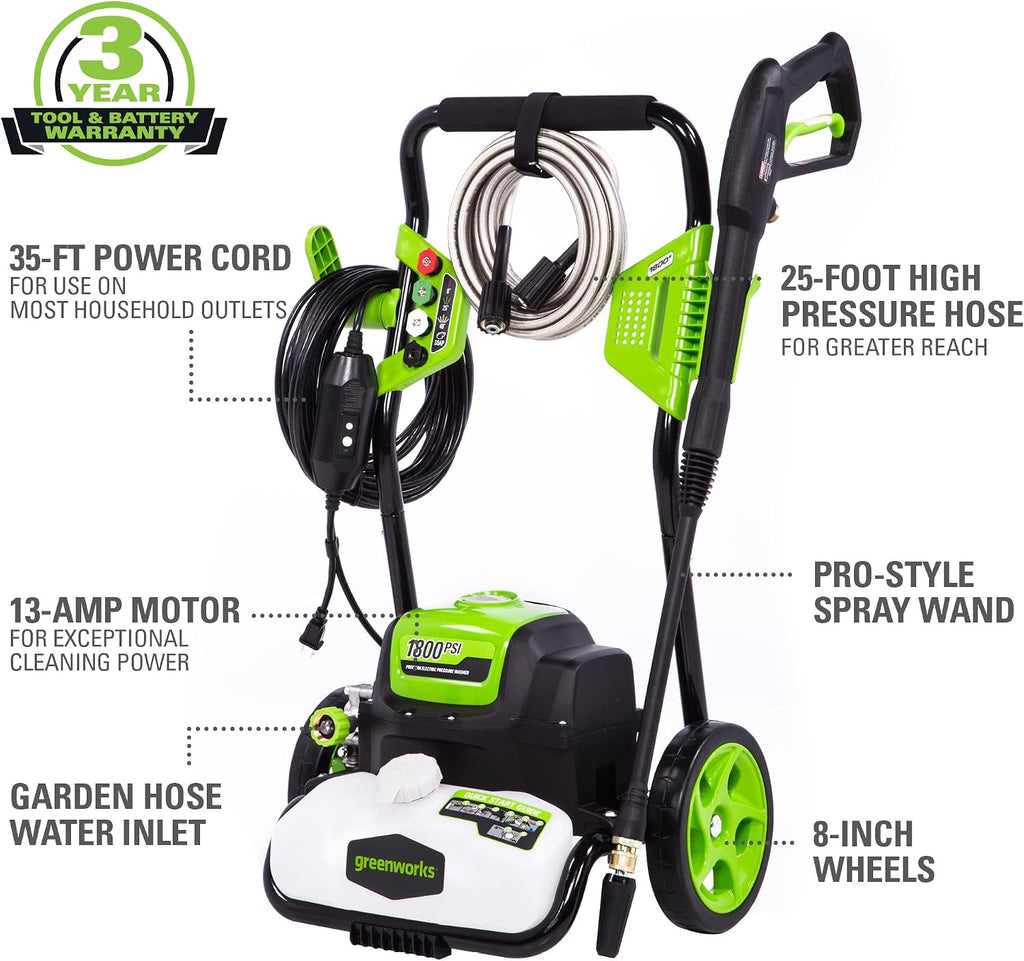 Greenworks 1800 PSI 1.2 GPM Pressure Washer (Open Frame) PWMA Certified