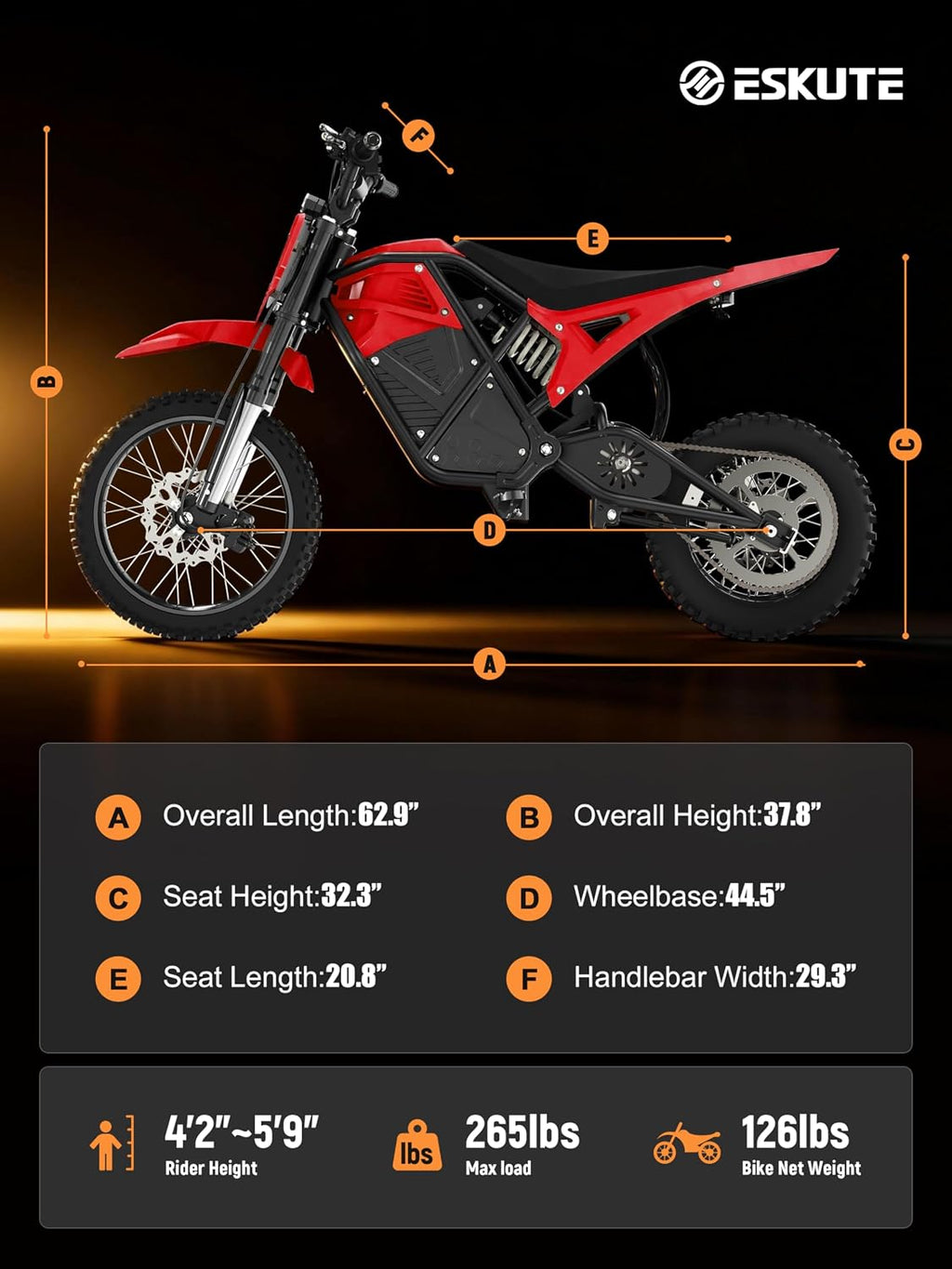 ESKUTE Electric Dirt Bike for Teens Adults, Mid-Drive Motor 3500W Peak, Electric Motorcycle 48V23Ah Battery, Hydraulic Brake，53Mile,38mph, Hydraulic Nitrogen Shock Absorbers, RED