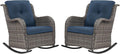 Patio Rocking Chairs Set of 2, Outdoor Gliders Patio Rockers, Wicker Outdoor Rocking Chairs for Porch, Deck, Yard, Sunroom, Garden, Grey Wicker/Blue Cushions