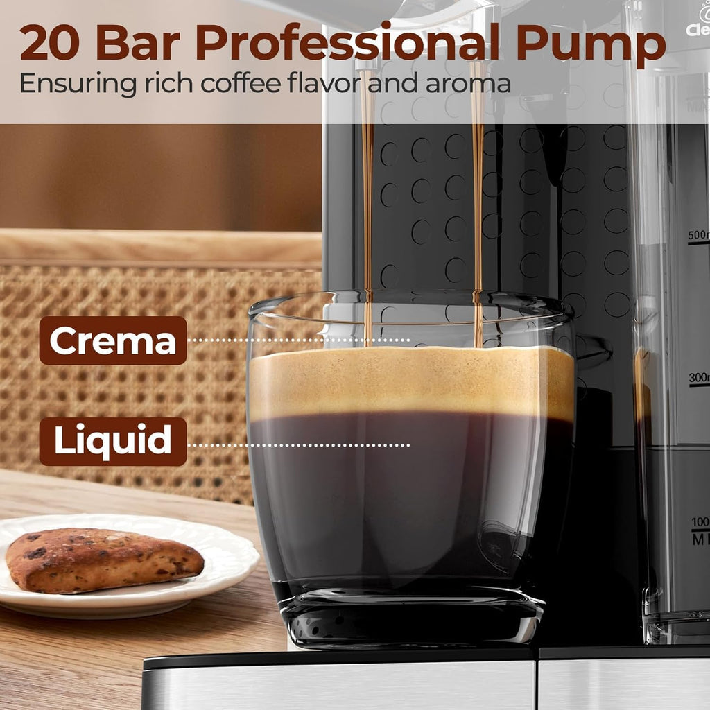 Electactic Espresso Machine 20 Bar, Super Compact Espresso Maker Stainless Steel with Touch Screen, Professional Coffee Machine, Automatic Milk Frother for Cappuccino