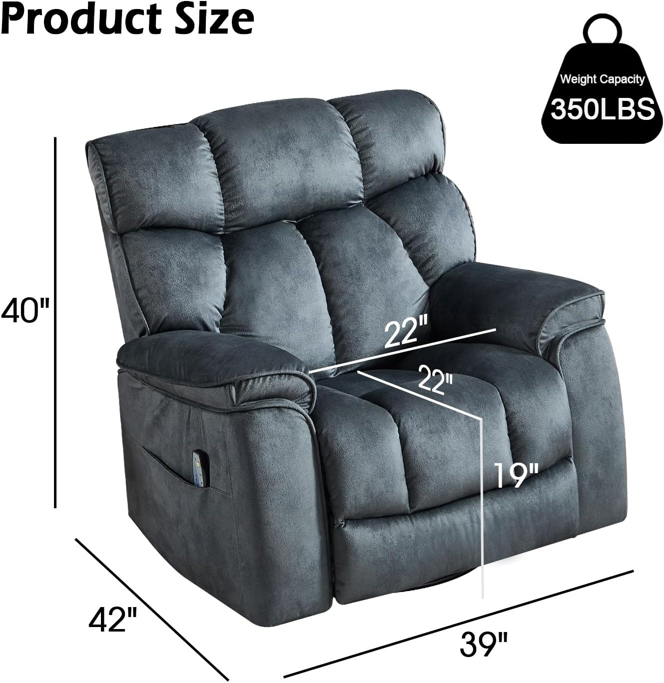 INZOY Oversized Rocker Recliner with Heat and Vibration, Manual Swivel Rocking Recliner Chair with Vibrating Massage, Comfy Padded Overstuffed Soft Fabric Heated Recliner, Grey