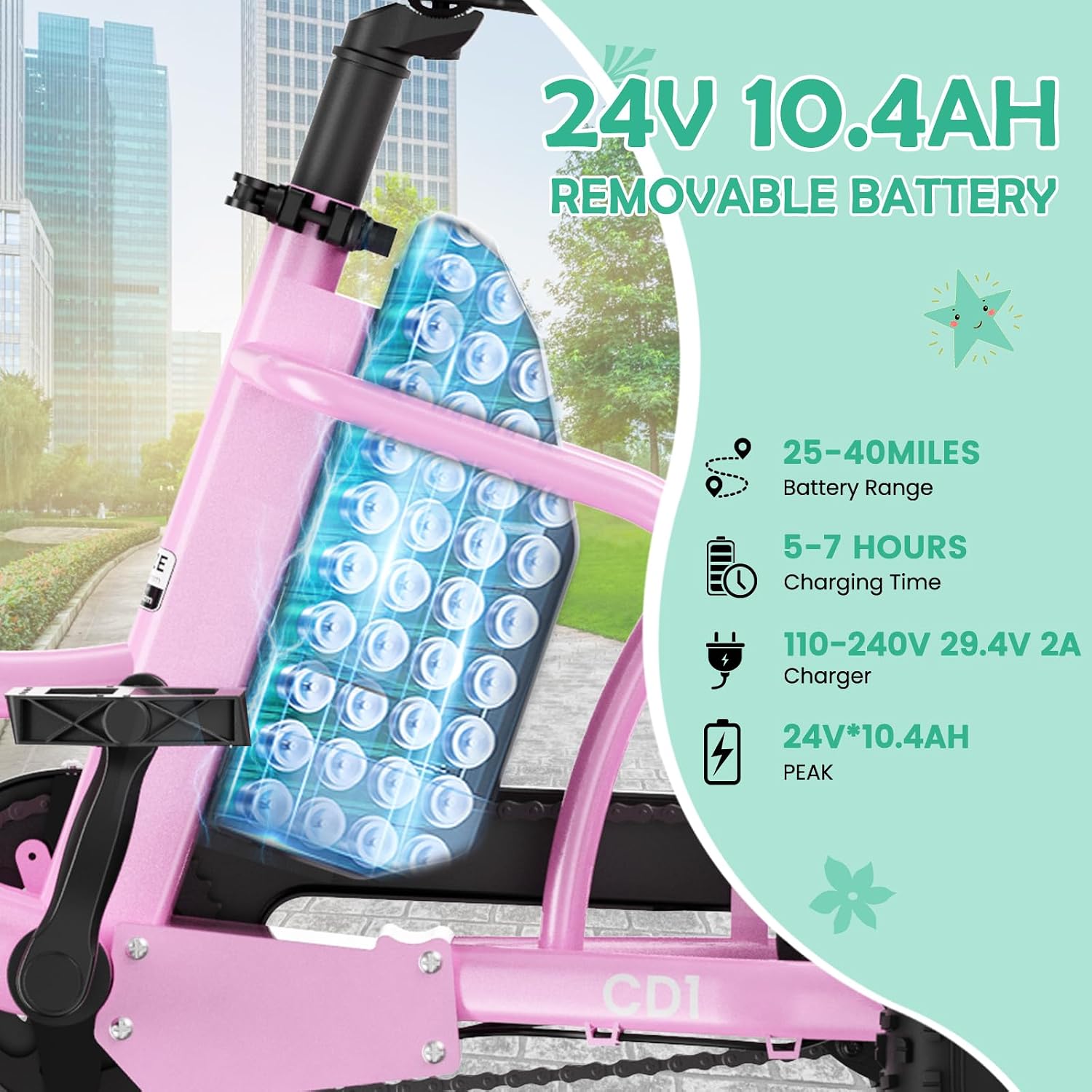 LILYPELLE Electric Tricycle for Youth, 250W Aluminum Frame Electric Tricycle Etrike, 16IN 3 Wheels Electric Bicycle Bikes, 3.0 Fat Tire Electric Trike with Removable Battery and Rear Basket