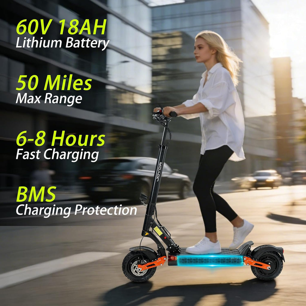 Electric Scooter Adults 1600/4000/6000W Motor 50 Miles Long Range & 40/45/50 MPH Top Speed 10' Off Road Tire Folding E-Scooter 60V/48V 20.8AH Battery Kick Scooter with Detachable Seat for Commuter