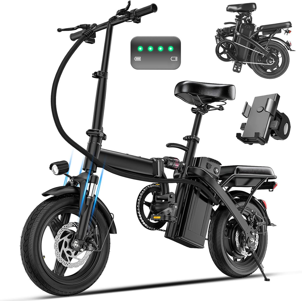 LELEKUAI Electric Bike for Adults and Teens, Folding Ebike,Commuter City Foldable with 560W Motor and 48V 10Ah Battery, 24MPH Speed Pedals Assist, Dual Disc Brakes,14' Compact Electric Bicycles