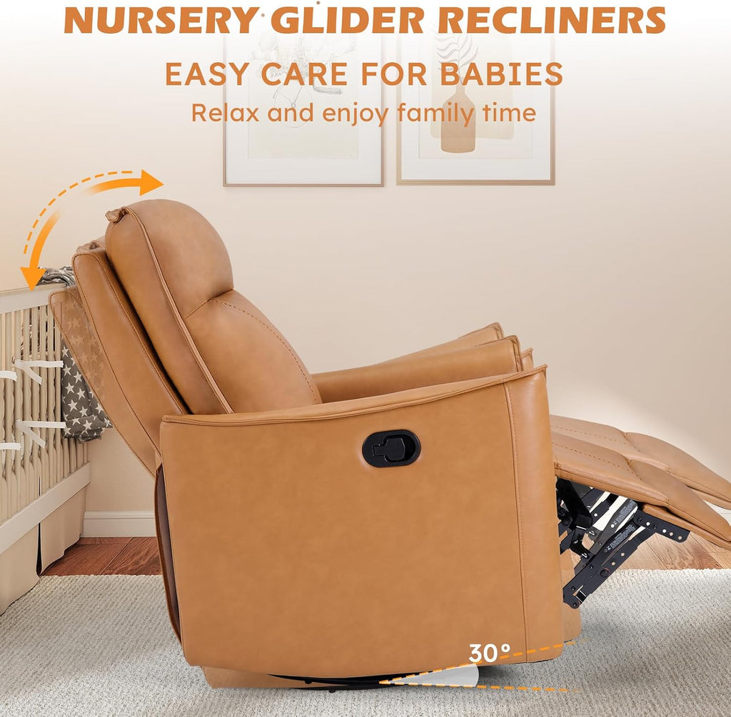 ANJ Manual Swivel Rocker Recliner, Glider Recliners with Padded Armrest and Backrest, Soft Leather Nursery Rocking Recliner Chair Reclining Sofa for Living Room