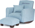 Toddler Personalized Armchair, Kids Upholstered Rocking Chair with Personalization, Toddler Chair with Personalized Name, Comfy Child Armchair, (Light Blue Suede, Rockers)