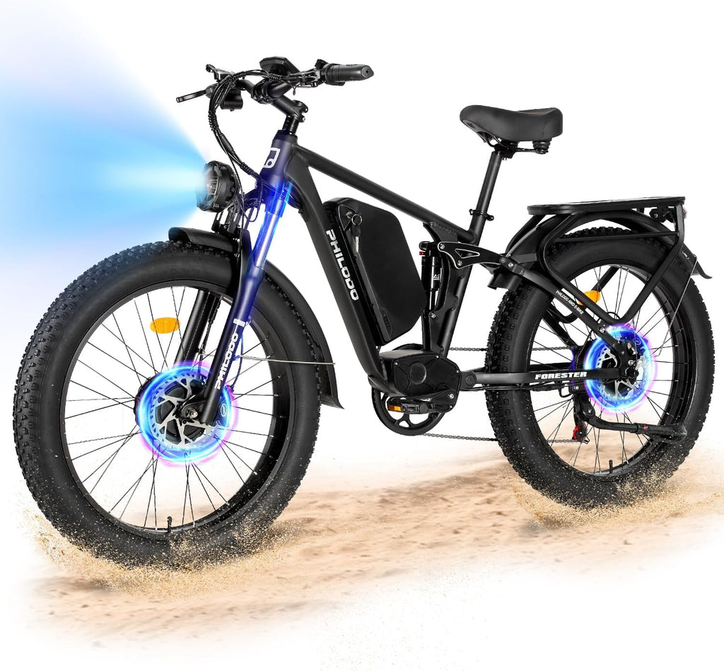 Forester 5000W Peak Dual Motor Electric Bike - 45 MiIe P-hour High-Speed, Fat Tire Ebike with 60V 25Ah Battery, 100+ Mile Range, Full Suspension & Hydraulic Brakes for Adult Off-Road Commuting