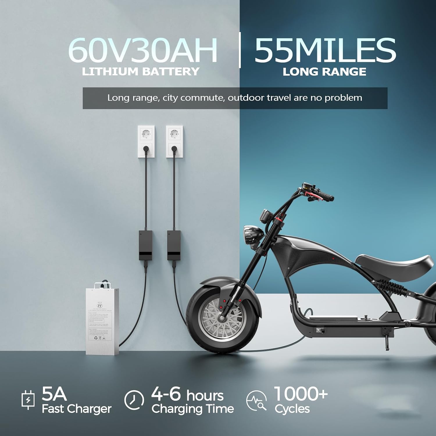eAhora M1P Series 4000/3000W Electric Motorcycle for Adults, 55MPH Max Speed 60V 40Ah Battery with Fast Charger, 50+Mile Long Range,Full Suspension & Disc Brakes, Street Legal City Scooter Moped