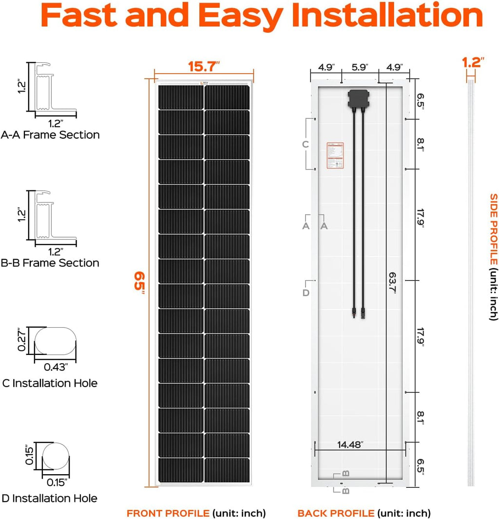 RICH SOLAR MEGA 130 Slim 2 Pack of 130 Watt Monocrystalline Solar Panel for RV, Trailer, Motorhome