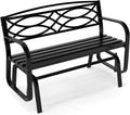 Tangkula 2-Person Outdoor Glider Bench, Patio Rocking Loveseat Chair with Metal Frame, Armrests, Geometric Backrest and Slatted Seat for Porch, Garden, Deck and Backyard