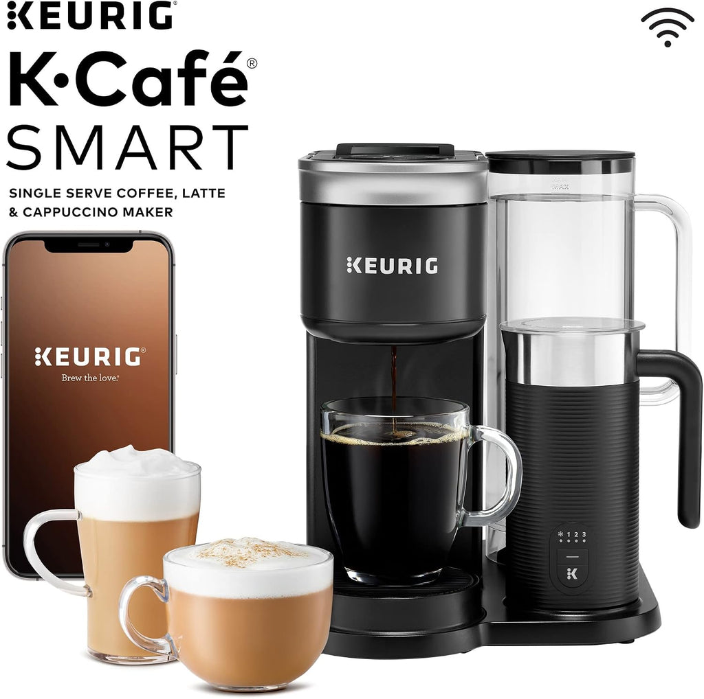 Keurig K-Cafe SMART Single Serve K-Cup Pod Coffee, Black & Brewer Maintenance Kit, Includes Descaling Solution, Water Filter Cartridges & Rinse Pods, 14 count