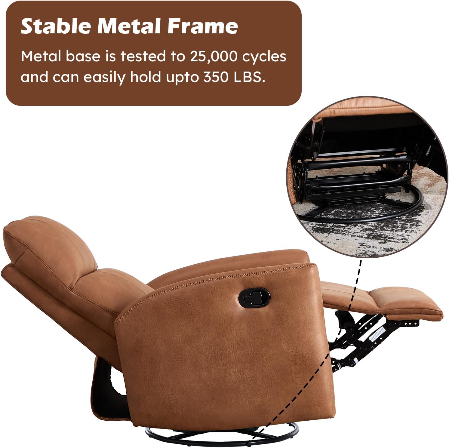 ANJ Manual Swivel Rocker Recliner, Glider Recliners with Padded Armrest and Backrest, Soft Leather Nursery Rocking Recliner Chair Reclining Sofa for Living Room