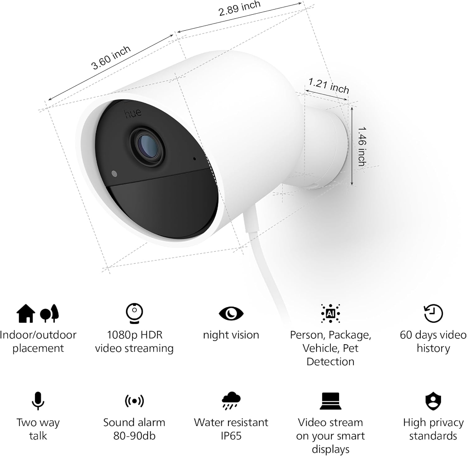 Philips Hue Secure Wired Camera-2 Pack, 1080P Resolution, Notifications, Seamless Integration, Continuous Power, Indoor and Outdoor, White. Free 24-Hour Video History