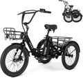 Vivi 750W Peak 20'' Folding 3 Wheels Electric Bicycle Bikes, 48V 10.4Ah Removable Battery Electric Tricycle for Adults, Speed Differential, 15.5MPH Eletric Trike with Bracket