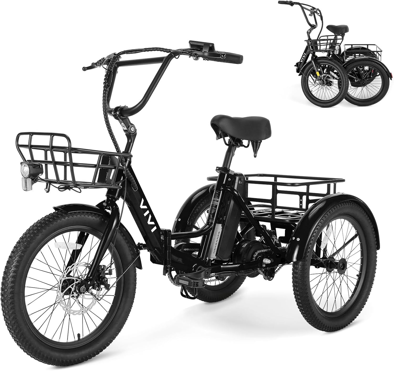 Vivi 750W Peak 20'' Folding 3 Wheels Electric Bicycle Bikes, 48V 10.4Ah Removable Battery Electric Tricycle for Adults, Speed Differential, 15.5MPH Eletric Trike with Bracket
