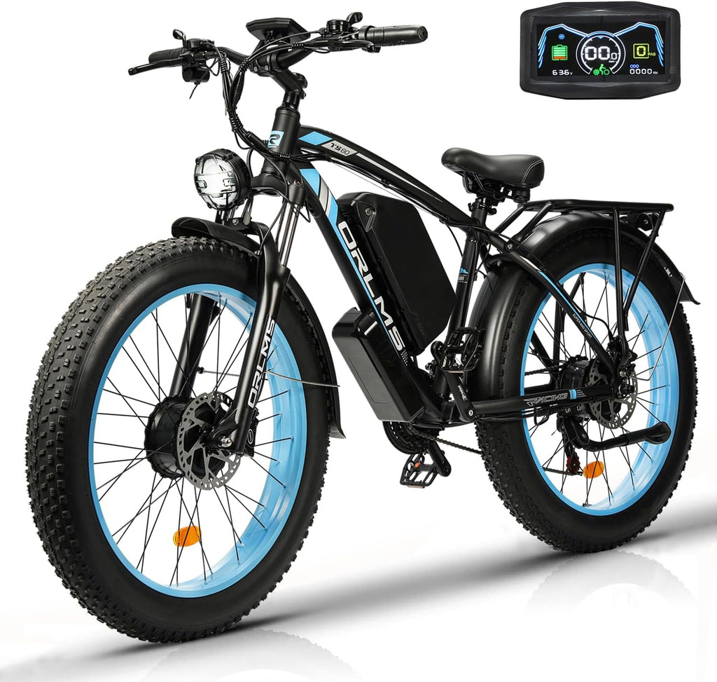 6000W Peak Dual Motor Electric Bike for Adults, 60V 25AH Battery, 45MPH & 100 Miles Range,21-Speed Full Suspension, 26' x 4.0' Fat Tire Off-Road E-Bike for All Terrain Snow Sand