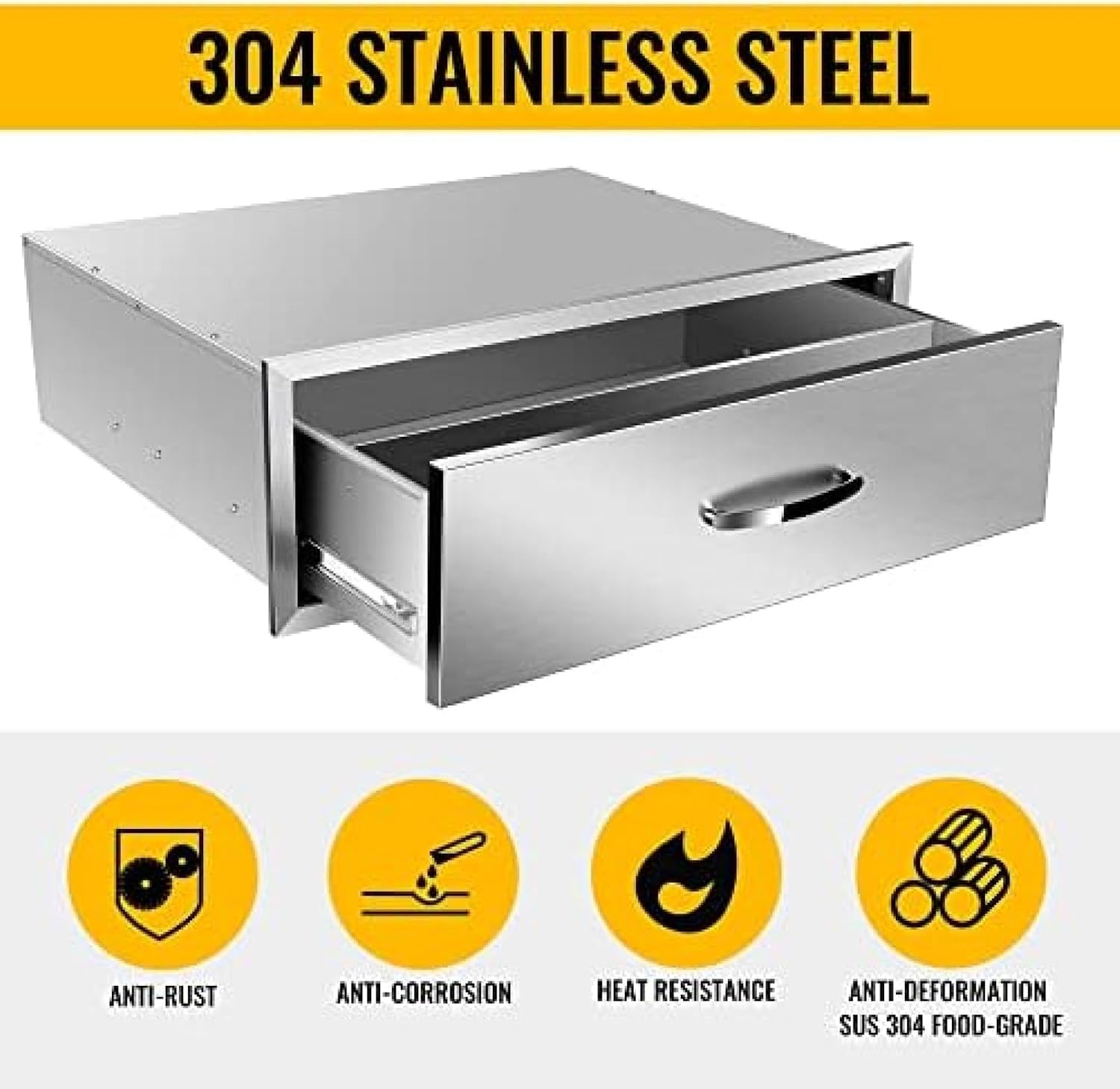 Outdoor Kitchen Drawer BBQ Drawer Outdoor Kitchen Access Drawers Horizontal- Stainless Steel Double Drawers for Outdoor Kitchen Grilling Station Or BBQ Island,30Wx23Dx10H