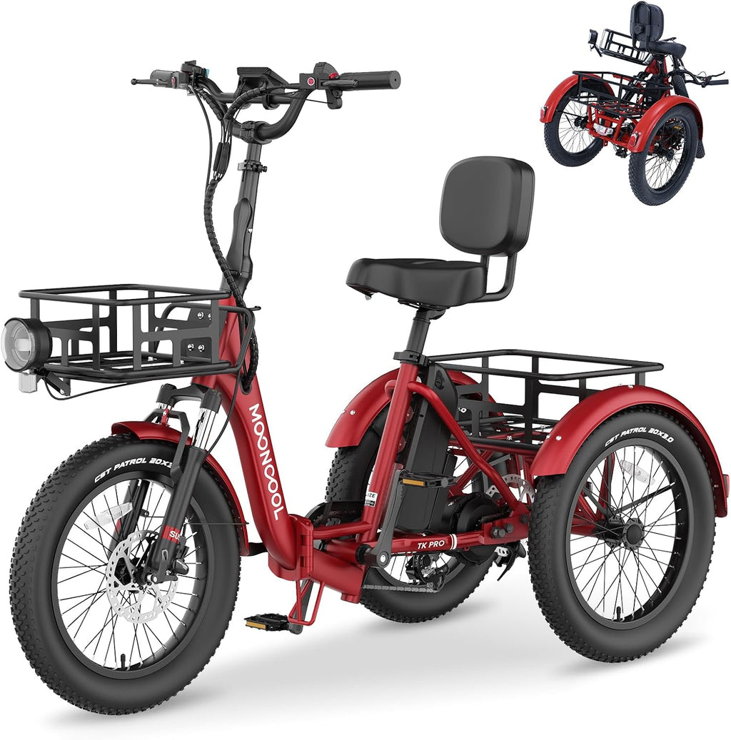 NAIZEA Electric Bike for Adults - 750W(Peak 1100W), 48V 20AH Removable Battery,25MPH Ebike, 20' x 3.0 Fat Tire Electric Bike,3 Wheels Electric Bicycle Bikes with Basket for Women Men, 6-Speed