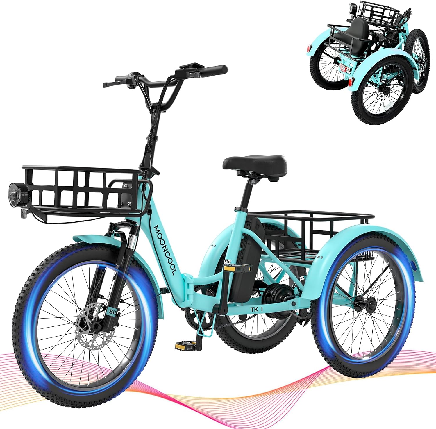 ABORON Electric Tricycle for Adults, 750W 48V Electric Trike/Suspension Fork,Three Wheel Electric Bicycle/48V 14.5Ah Removable Battery, 7 Speeds Fat Tire Electric Tricycle with Large Basket