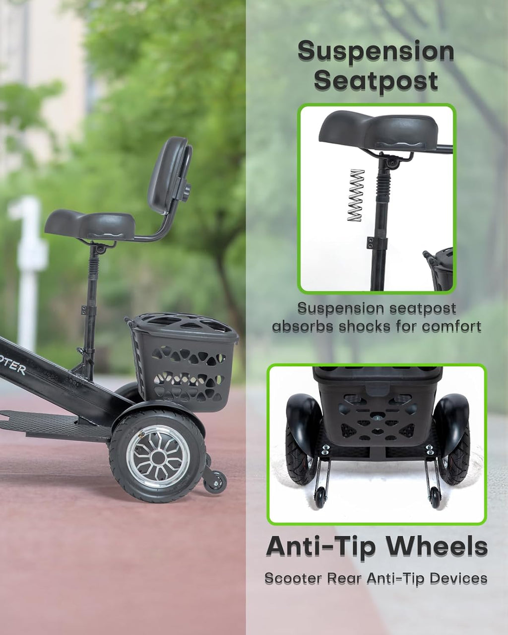 3 Wheel Mobility Scooters for Seniors, 3 Wheel Electric Scooter for Adults, Electric Wheelchair Device, 10 Mile Range, Supports 330lbs Weight, Only 48lbs, Adjustable, with Headlight, Basket