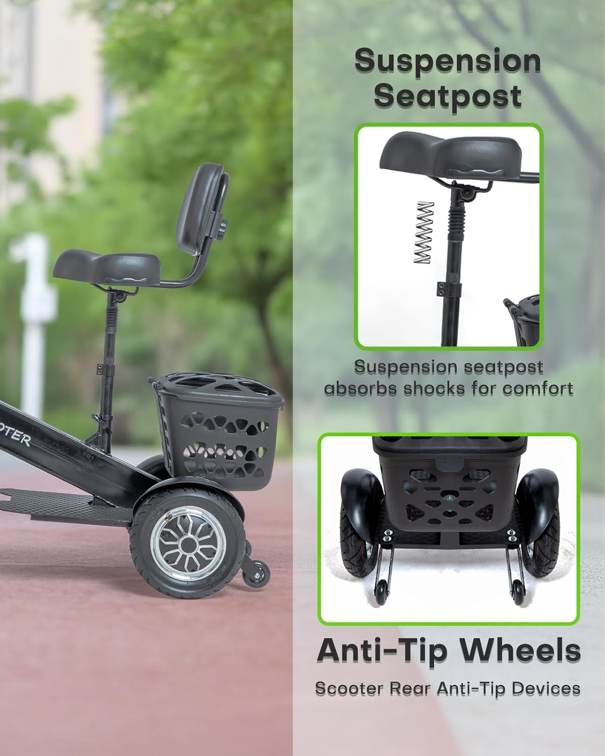 3 Wheel Mobility Scooters for Seniors, 3 Wheel Electric Scooter for Adults, Electric Wheelchair Device, 10 Mile Range, Supports 330lbs Weight, Only 48lbs, Adjustable, with Headlight, Basket