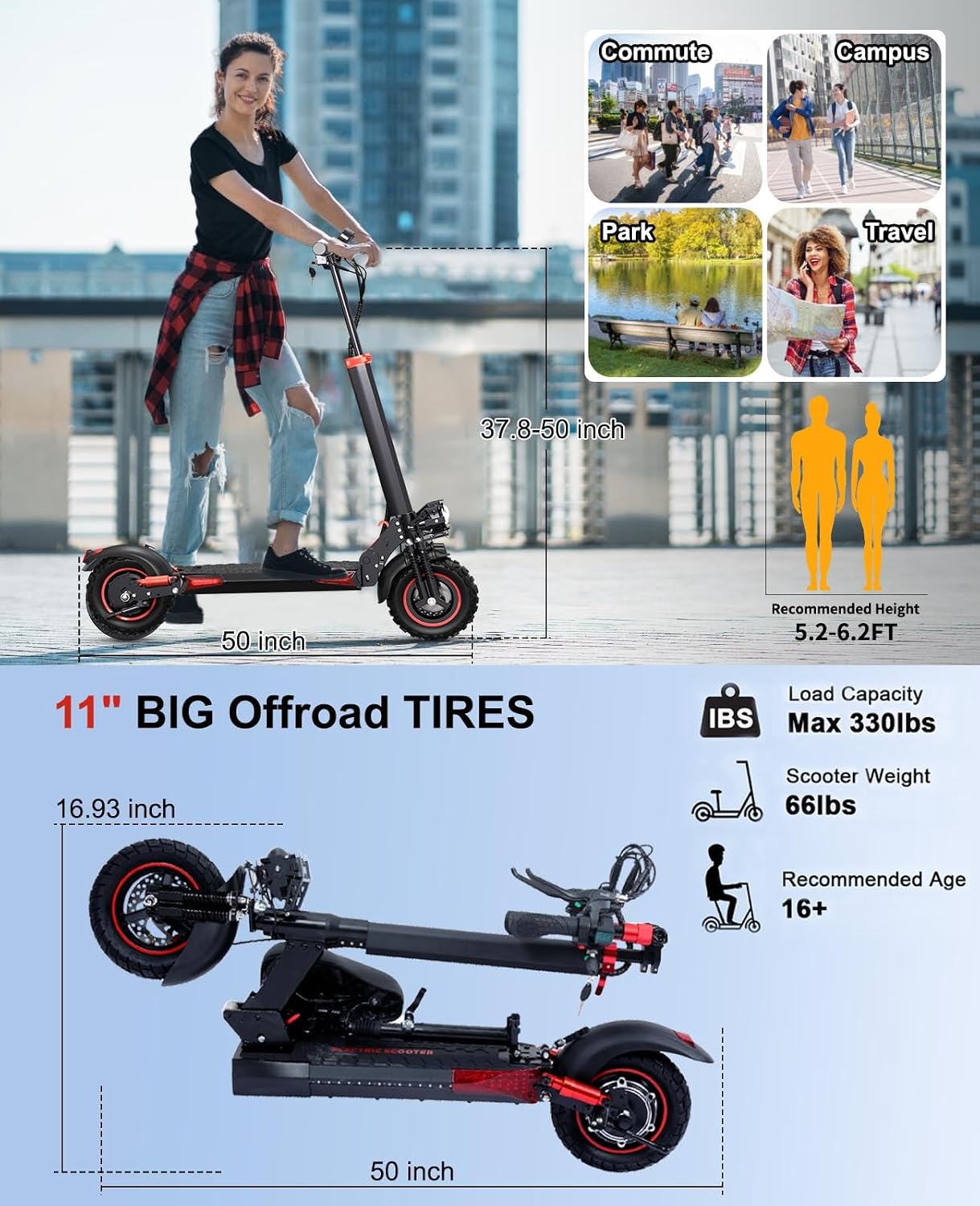 Offroad Electric Scooter Adults with Seat - 28-34 Miles Long Range & 25/34 Mph Fast Electric Scooters, 1200W All Terrian Escooter for Adult,Height Adjustable,Dual Suspensions Foldable Scooter