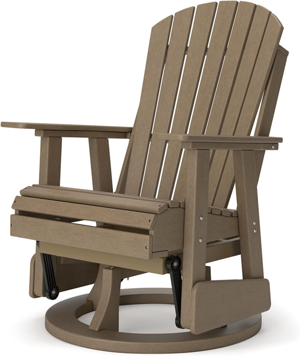 Signature Design by Ashley Hyland Wave Contemporary Swivel Glider Adirondack Chair with 360-Degree Swivel, Weather Resistant HDPE, 18' Seat Height, Brown