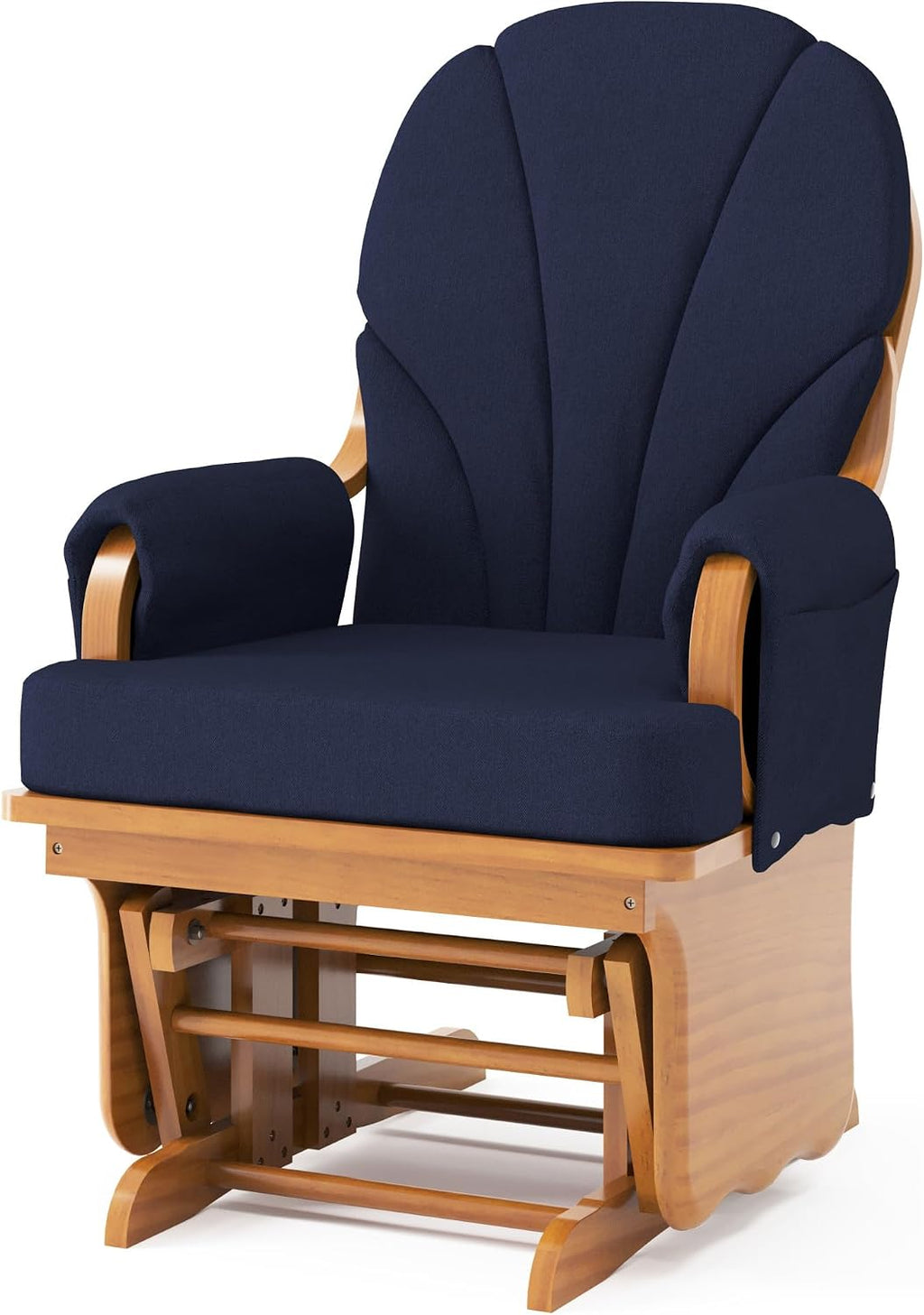 Foundations Lullaby Wood Base Glider Rocker - Baby Feeding and Rocking Chair for Nursery, Daycare Environment - Nursery Rocking Chairs with Padded Foam Arm Rests - (Natural/Blue)