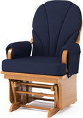Foundations Lullaby Wood Base Glider Rocker - Baby Feeding and Rocking Chair for Nursery, Daycare Environment - Nursery Rocking Chairs with Padded Foam Arm Rests - (Natural/Blue)