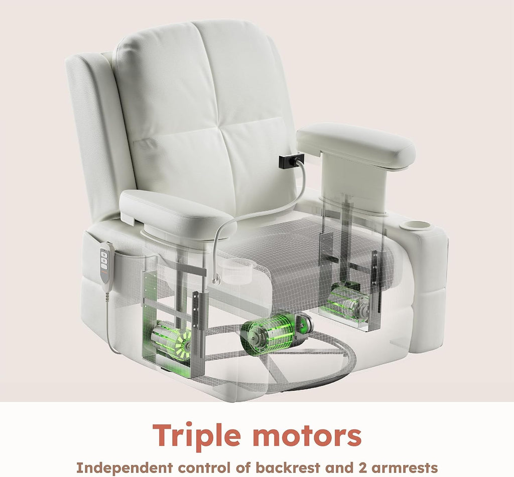 MAMAZING Lullapod Power Nursery Recliner Rocking Chair, Triple Motor Power Recliner with HugAssist Armrest, 270° Swivel Glider and Quiet Rocking Chair Nursery with Dual Charging Port and Storage