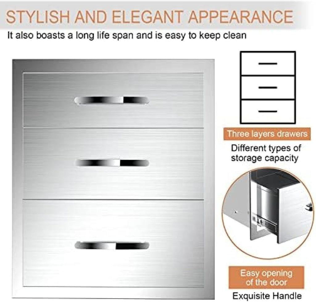 Stainless Steel Double Drawers for Outdoor Kitchen Grilling Station - 18Wx23Dx23H-3L