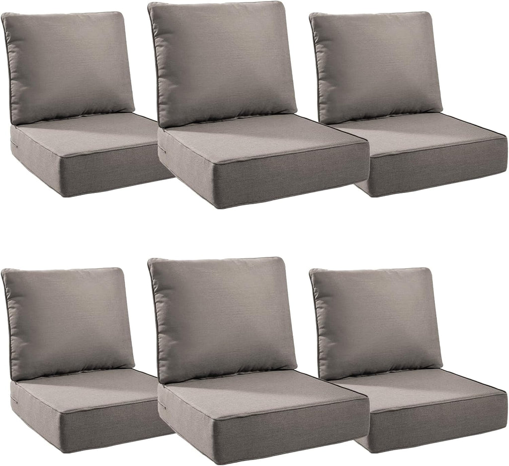 Luxury 6' Outdoor Cushions for Patio Furniture, 24x24x6' Thick Seat Cushion Set of 6, Fade Resistant Couch Chair Replacement Cushions High Density Deep Wicker Chair Cushion w/ Removable Cover Gray