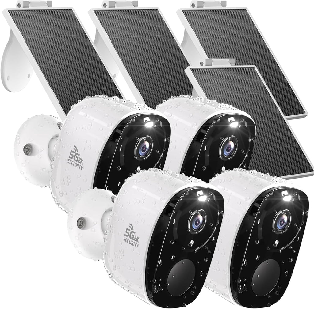 4PC Wireless Solar Outdoor Security Camera, 2.4/5G WiFi Outdoor Camera Wireless with Solar Panels,2K Color Night Vision, IP65 Waterproof, AI Motion Detection, 2 Way Talk, IP65, SD/Cloud,Works w/Alexa