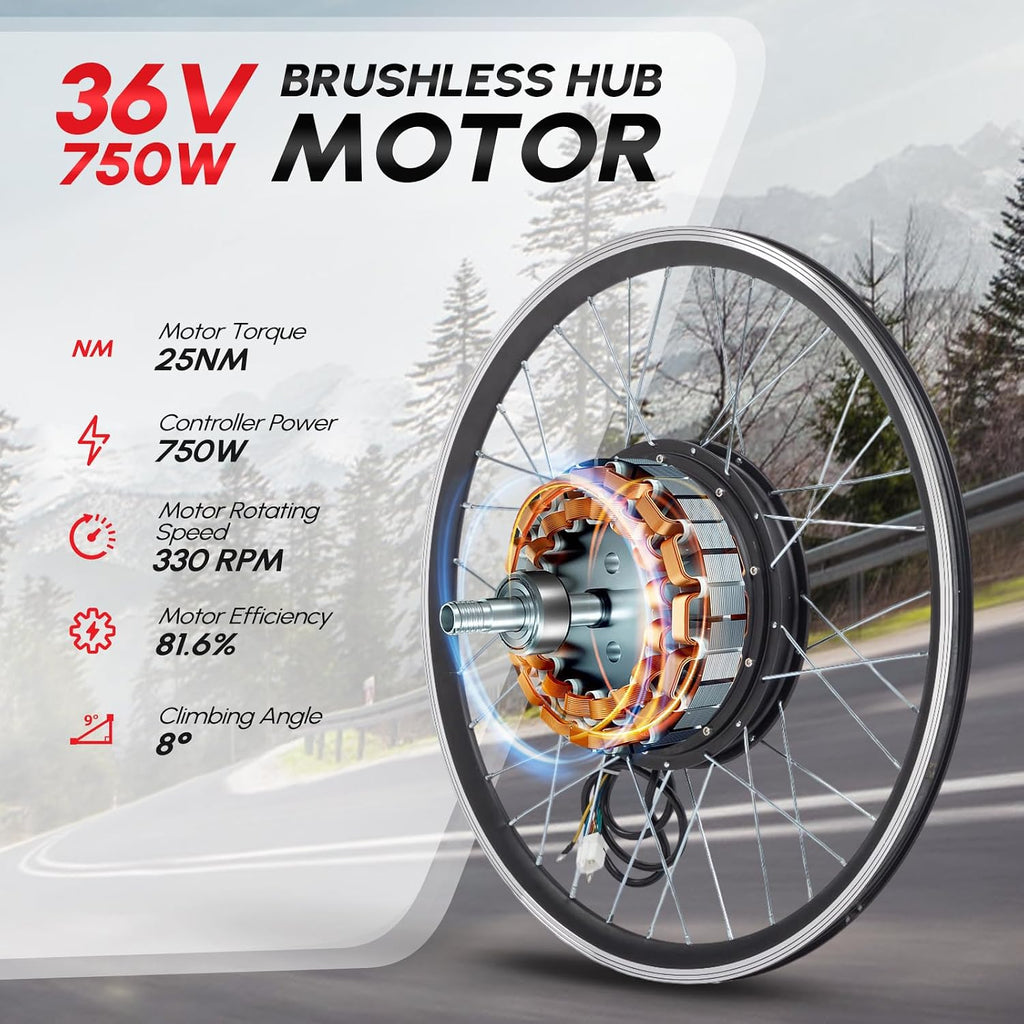 PEXMOR Electric Bike Conversion Kit, 20' Front Wheel Adult E-Bike Conversion Kit, 36V 750W Ebike Hub Motor Kit Upgrade 3 Mode Controller w/PAS/LCD Display Electric Bicycle Ebike Wheel Kit