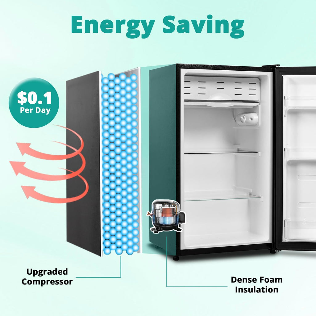 3.2 Cu.Ft Small Refrigerator Single Door, Mini Fridge for Bedroom Office Dorm Kitchen Undercounter, Compact Cooler with Removable Glass Shelves Quite Operation, Black
