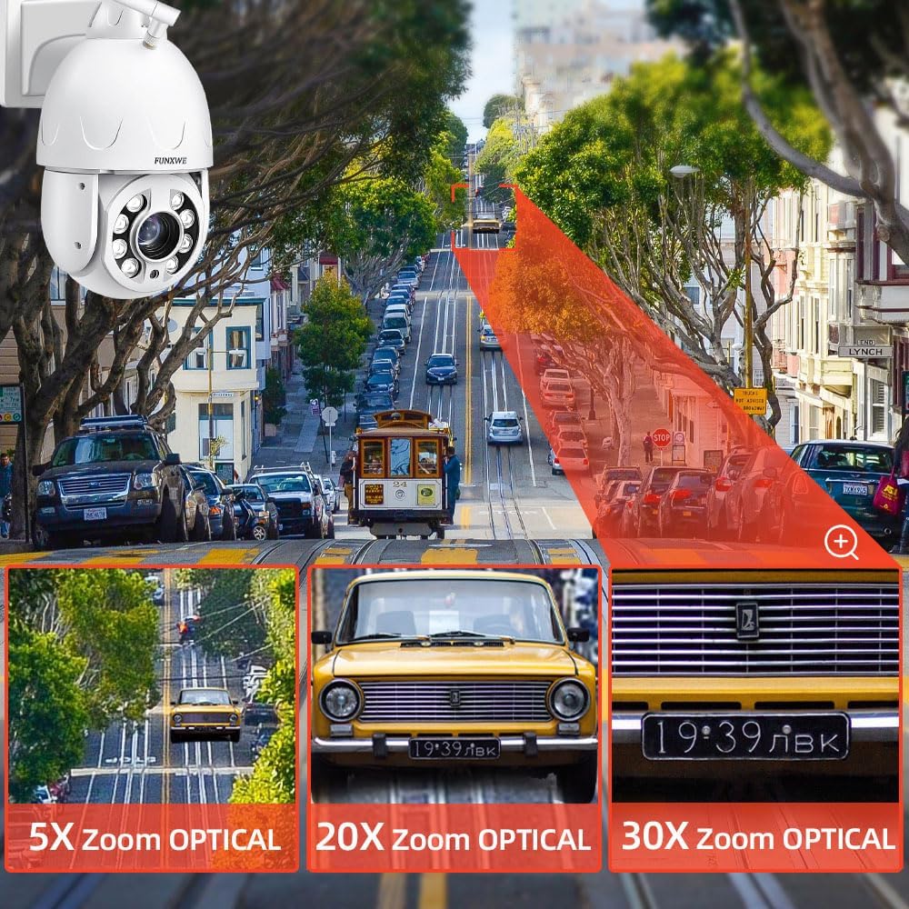 5MP 30X Optical Zoom WiFi Security PTZ Camera Wireless Wired CCTV Surveillance with Onvif Two Way Audio, Motion Detection Auto Tracking, Color Night Vision 330ft
