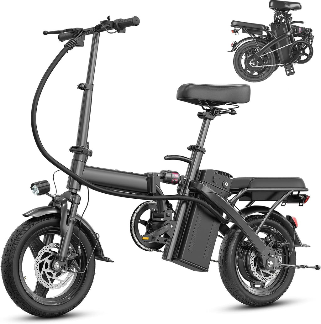 LELEKUAI Electric Bike for Adults and Teens, Folding Ebike,Commuter City Foldable E Bike with 560W Motor and 48V 10Ah Battery, 24MPH Speed Pedals Assist, Dual Disc Brakes,14' Compact Electric Bicycle