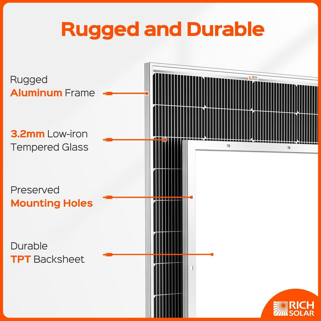 RICH SOLAR 250 Watt 12 Volt 16BB Cell Monocrystalline Solar Panel N-Type Cells High Efficiency Solar Module for RV Trailer Camper Marine Off Grid