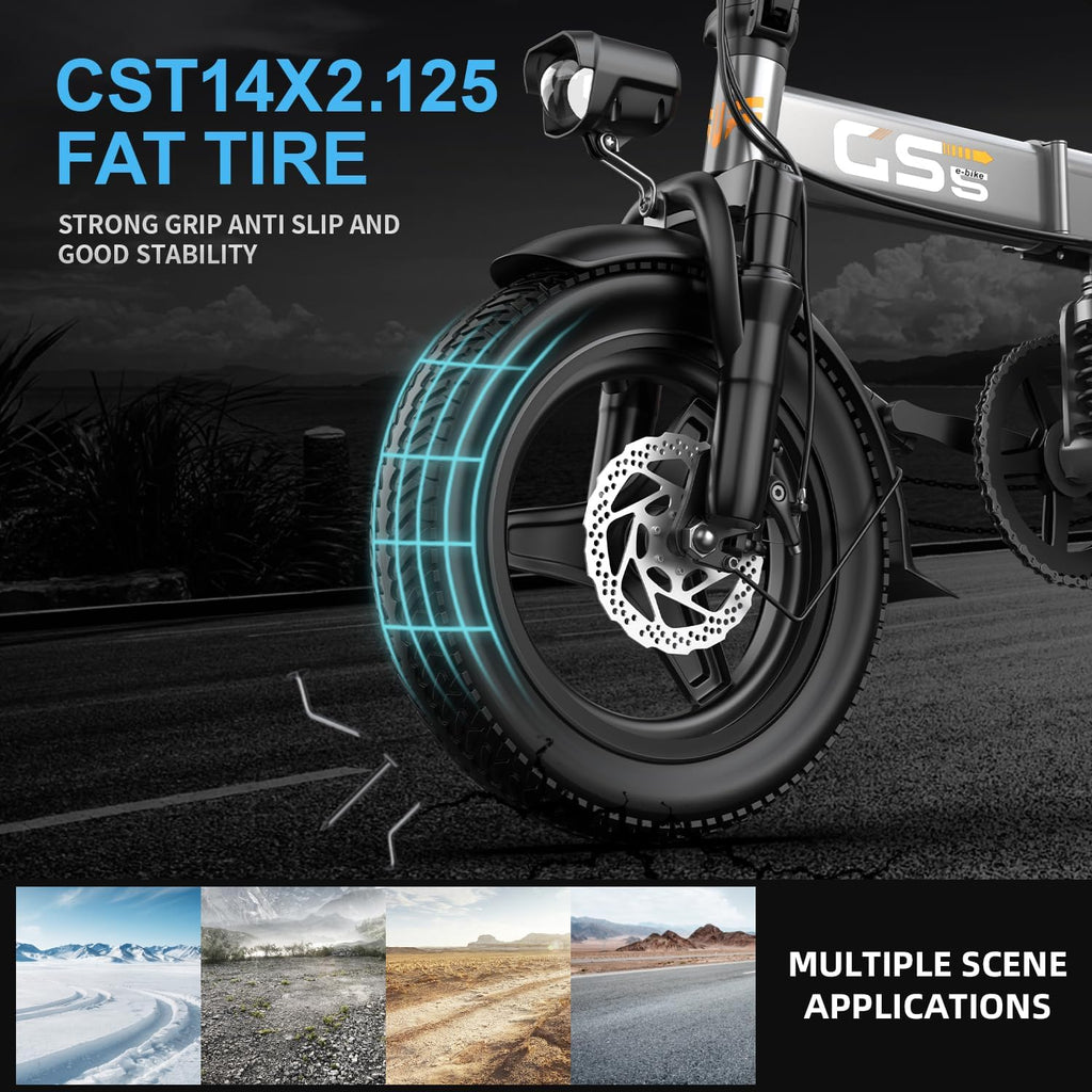 Heavy-Duty Foldable Electric Bike for Adults with 7-Shock Suspension, 500+ lbs Capacity, 740W Motor, 25MPH, 720Wh Battery, 20 Mile Range, 14' Fat Tires Commuter Electric Bicycles for Road & Mountain
