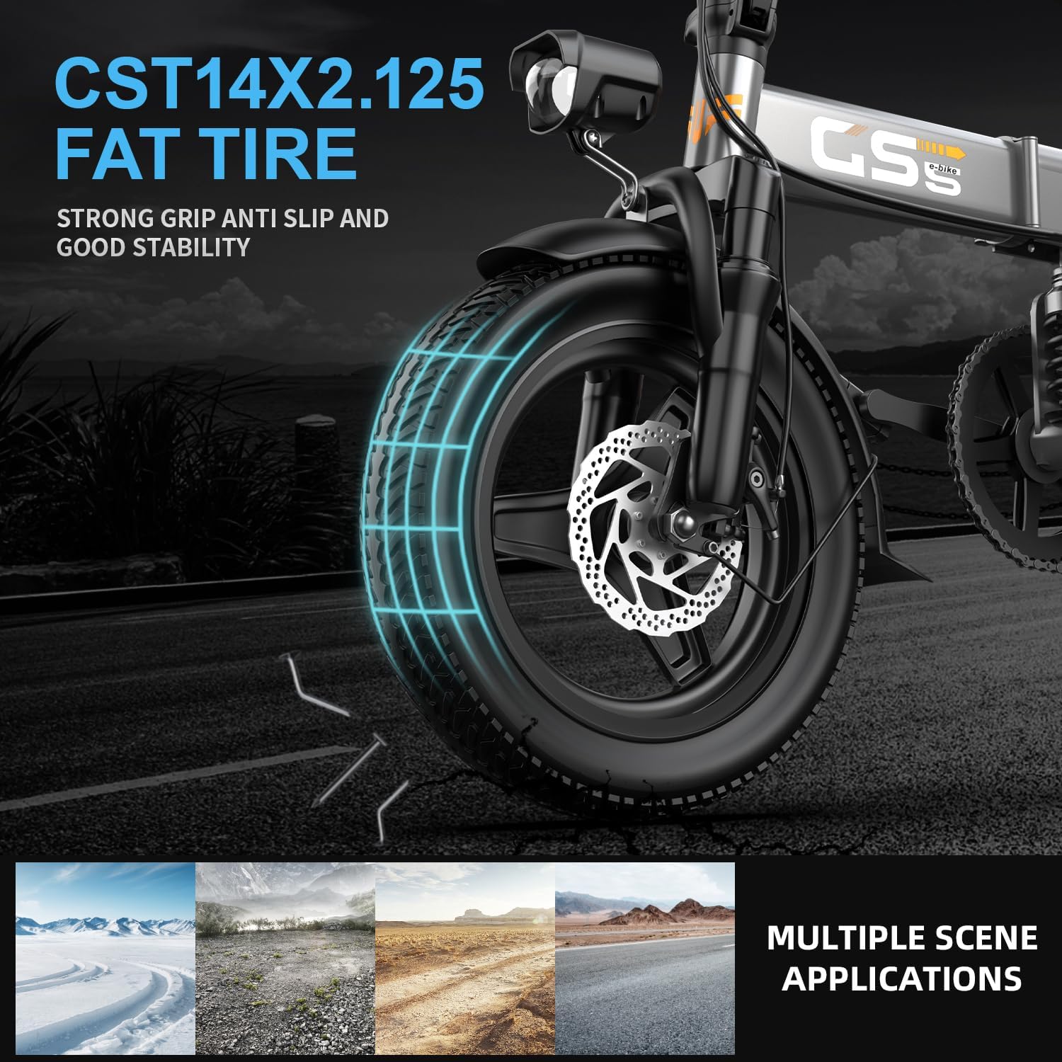 Heavy-Duty Foldable Electric Bike for Adults with 7-Shock Suspension, 500+ lbs Capacity, 740W Motor, 25MPH, 720Wh Battery, 20 Mile Range, 14' Fat Tires Commuter Electric Bicycles for Road & Mountain