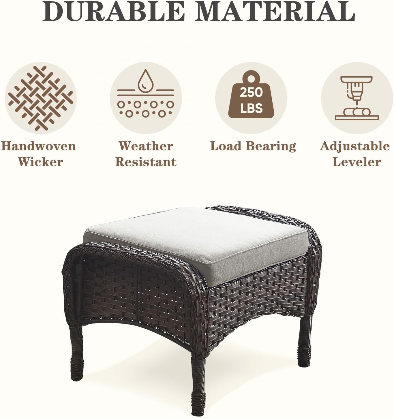 Belord Small Conversation Sets Patio Funiture - 5 Piece Outdoor Swivel Rocker Wicker Furniture Sets with Ottomans Side Table Perfect for Patio Deck Backyard, Brown Wicker Grey Cushion