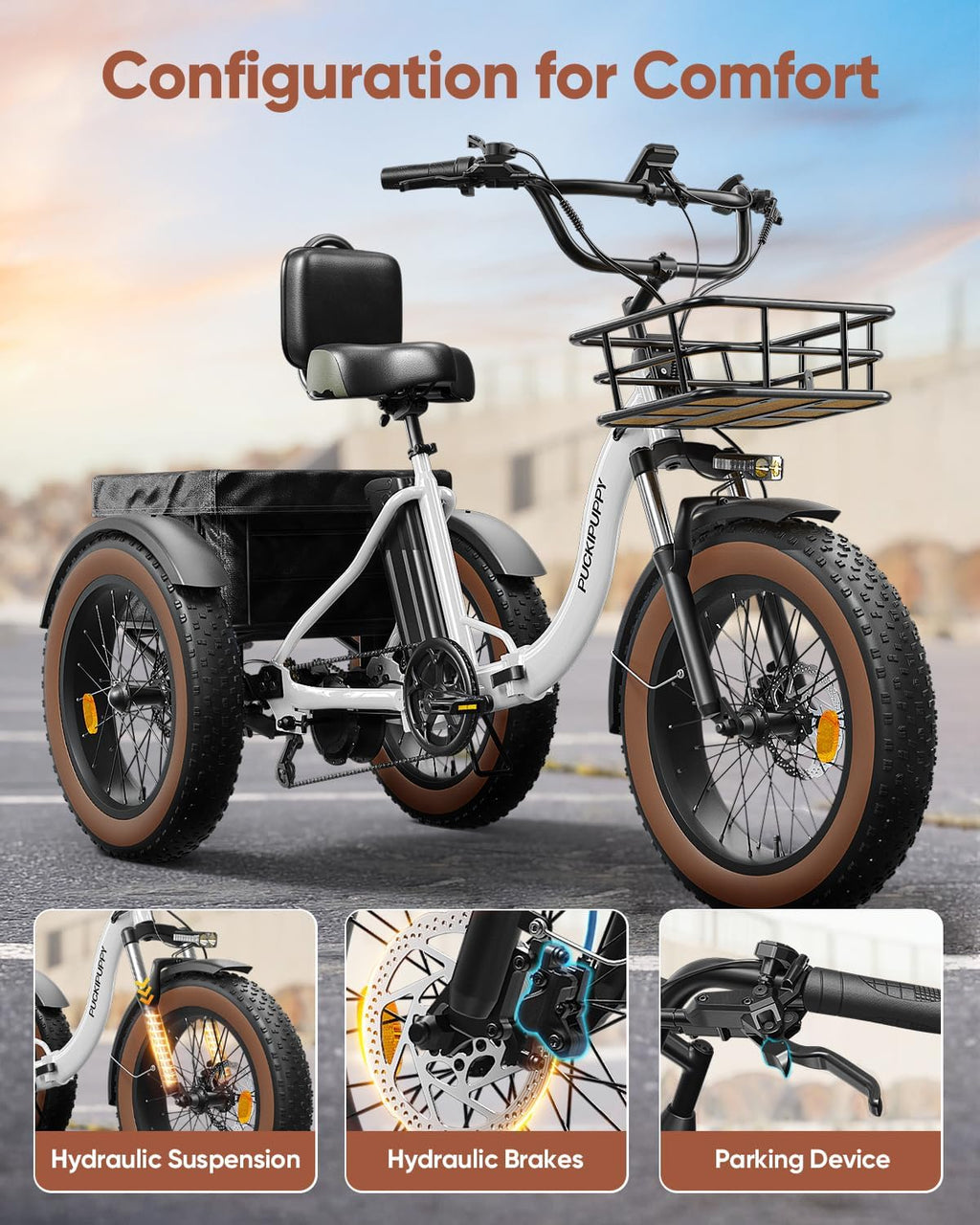 Electric Tricycle for Adults, 20' Fat Tire 3 Wheel Electric Trike with 960W Rear Motor, 25MPH Cargo Tricycle with 2 Basket, Differential for Safety, 48V 648Wh Removable Battery Ebike 55Miles Range