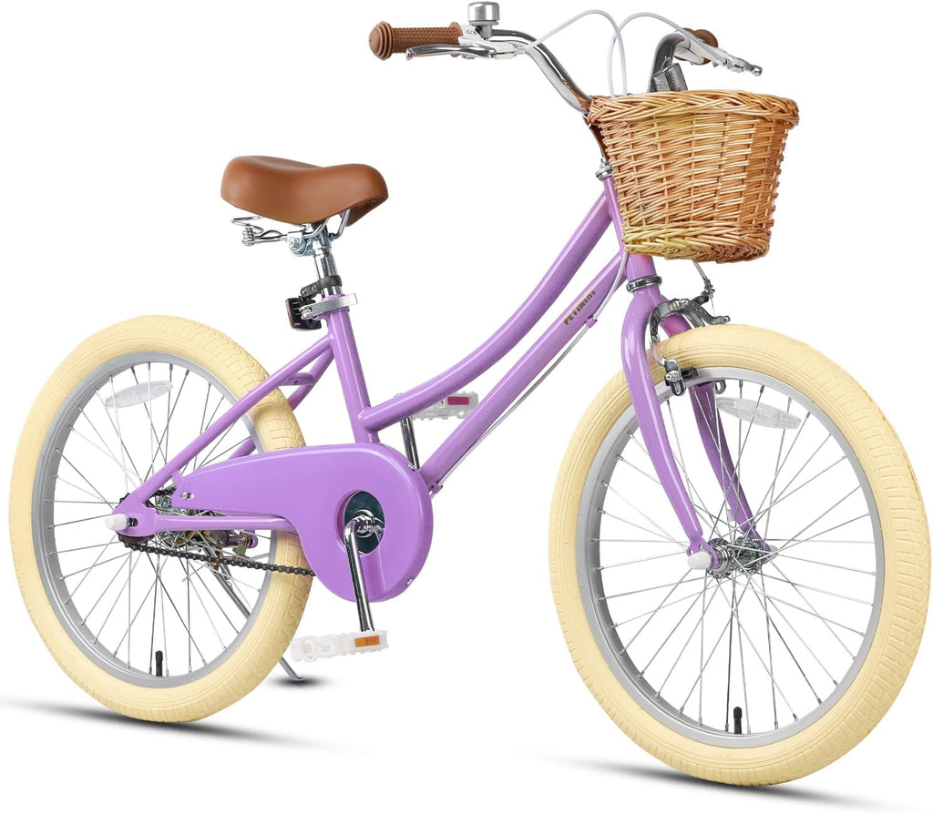 Petimini Vintage Kids Bike for Girls, 12–20 Inch Classic Bicycle with Wicker Basket & Bell, High Tensile Steel Frame, Training Wheels (12–18'), 85% Pre-Assembled, Retro Bike for Outdoor Riding