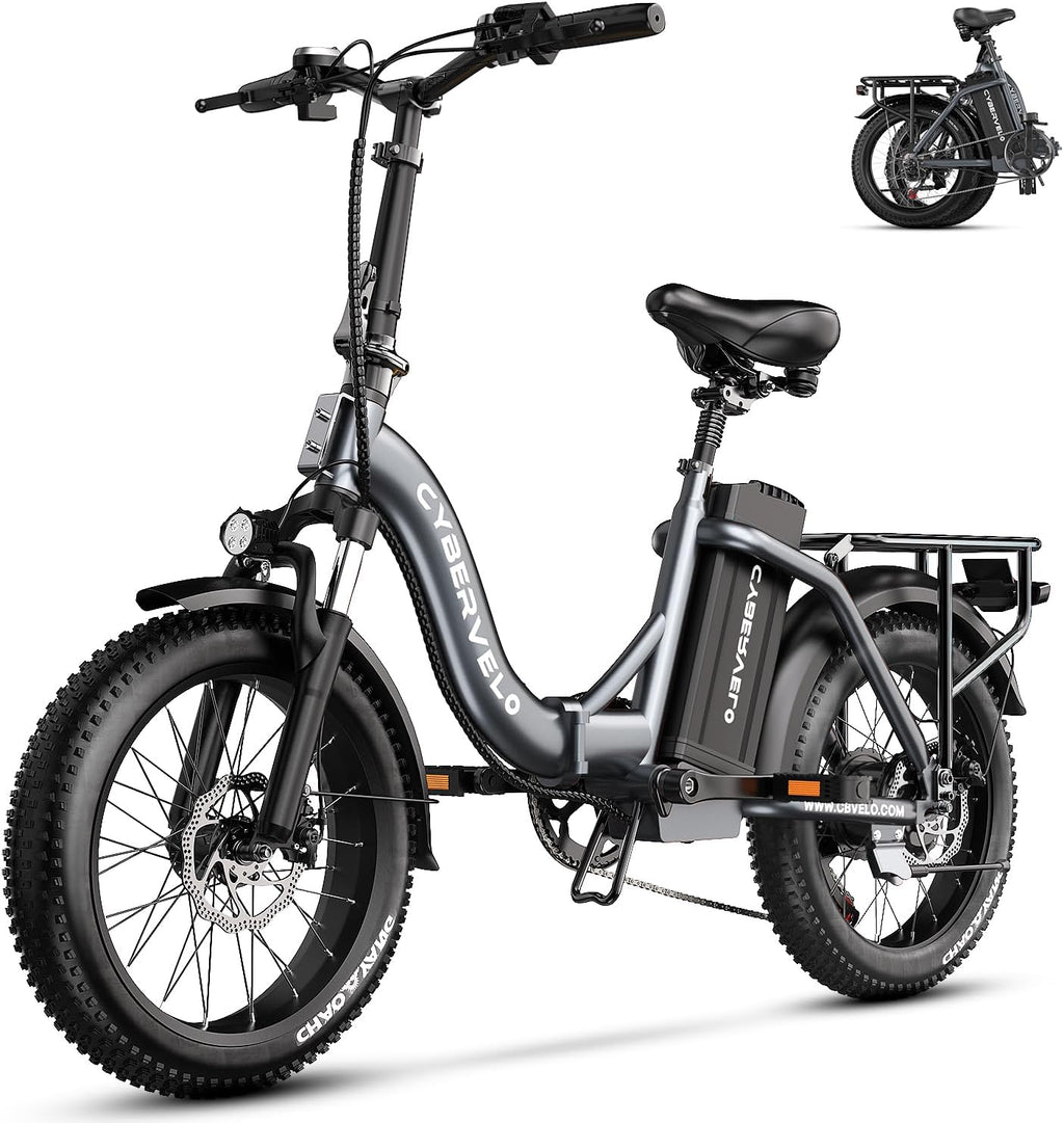 Cybervelo 750W Folding Electric Bike, 48V 20.8AH/50AH Large Removable Battery E-Bike, 80 Miles Max Range, 20' Fat Tire Electric Bike for Adults, Adult Electric Bicycles for Commute