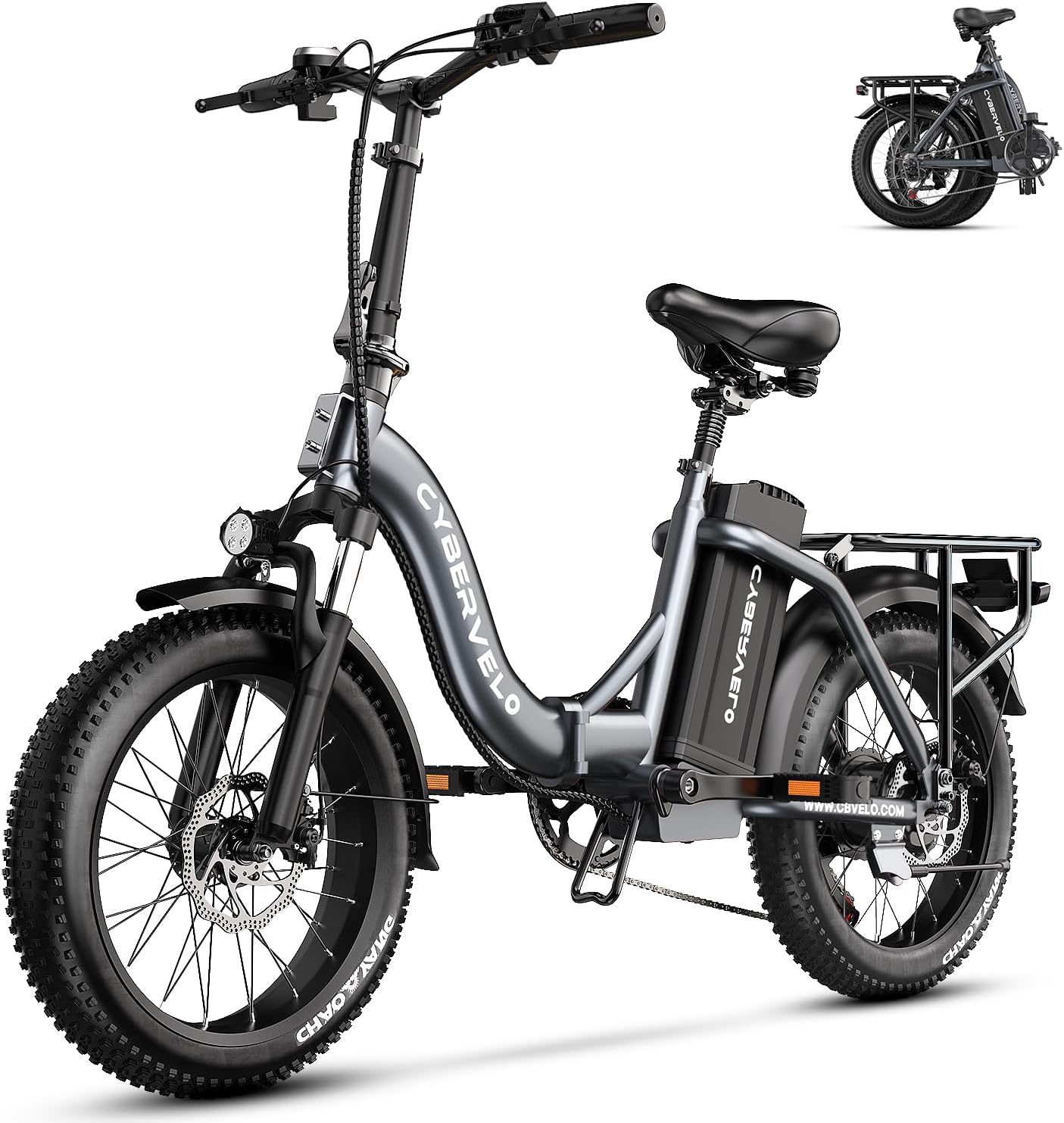 Cybervelo 750W Folding Electric Bike, 48V 20.8AH/50AH Large Removable Battery E-Bike, 80 Miles Max Range, 20' Fat Tire Electric Bike for Adults, Adult Electric Bicycles for Commute