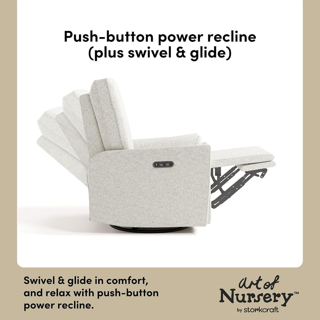 Storkcraft Santorini Deluxe Power Recliner Swivel Glider (Ivory Boucle) – Premium Electronic Power Recliner for Nursery, Includes Dual-USB Charging Port for USB-A & USB-C, Glider Rocking Chair