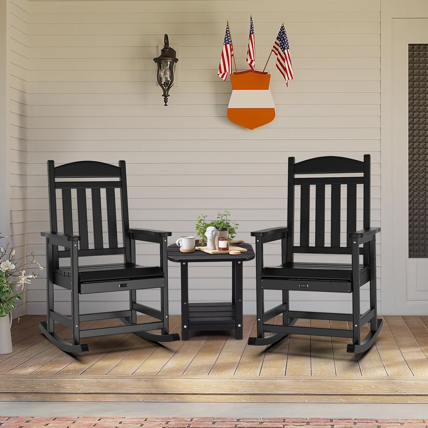 VINGLI 450 lbs Capacity HDPE Outdoor Rocking Chair - Durable, Weather-Resistant Patio Rocker for Garden, Lawn, and Deck, Black